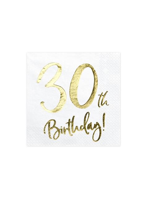 20 servilletas blancas “30th Birthday“ de papel (33x33 cm) - Milestone birthday