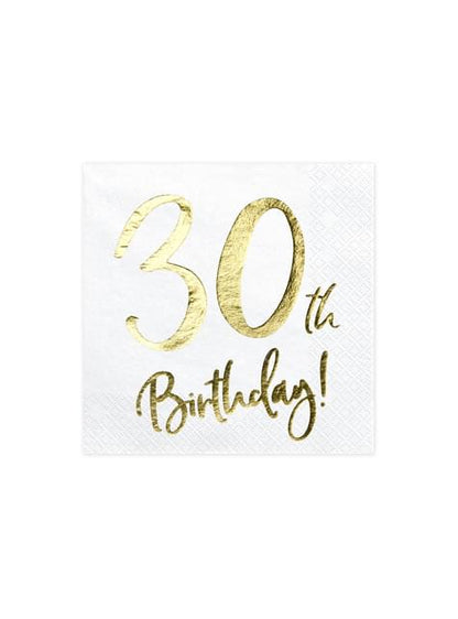 20 servilletas blancas “30th Birthday“ de papel (33x33 cm) - Milestone birthday