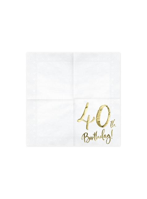 20 servilletas blancas “40th Birthday“ de papel (33x33 cm) - Milestone birthday