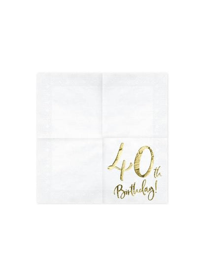 20 servilletas blancas “40th Birthday“ de papel (33x33 cm) - Milestone birthday