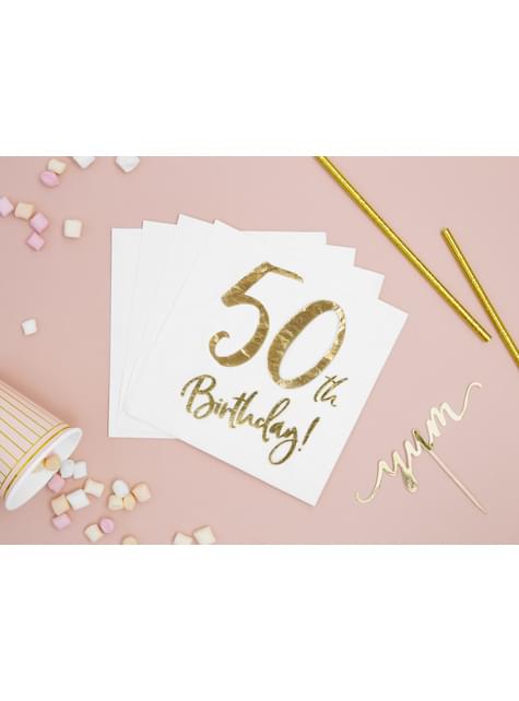 20 servilletas blancas “50th Birthday“ de papel (33x33 cm) - Milestone birthday