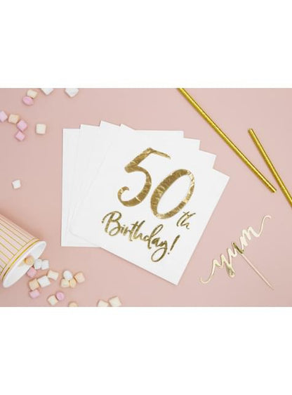 20 servilletas blancas “50th Birthday“ de papel (33x33 cm) - Milestone birthday