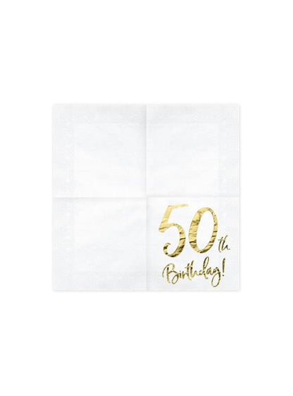 20 servilletas blancas “50th Birthday“ de papel (33x33 cm) - Milestone birthday