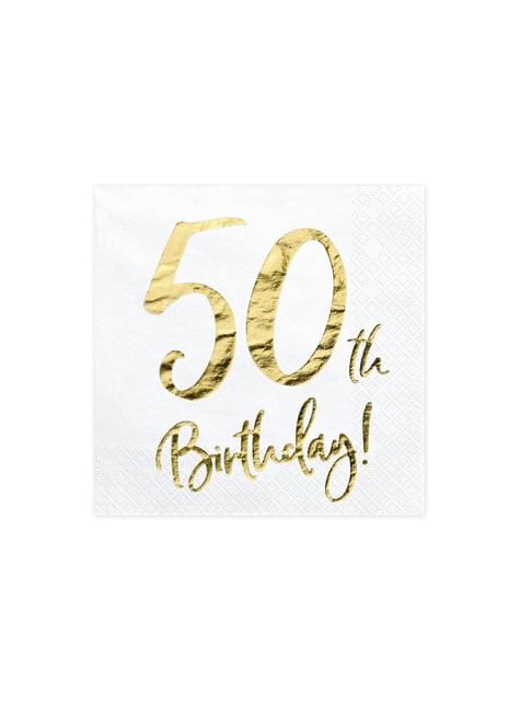 20 servilletas blancas “50th Birthday“ de papel (33x33 cm) - Milestone birthday