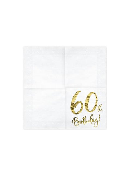 20 servilletas blancas “60th Birthday“ de papel (33x33 cm) - Milestone birthday