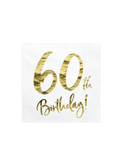 20 servilletas blancas “60th Birthday“ de papel (33x33 cm) - Milestone birthday