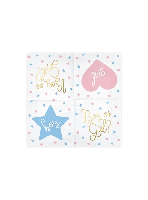 20 servilletas blancas “Boy Or Girl?“ de papel (33x33 cm) - Gender Reveal Party - Partydeco | Funidelia