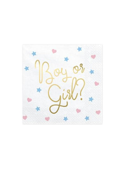 20 servilletas blancas “Boy Or Girl?“ de papel (33x33 cm) - Gender Reveal Party - Partydeco | Funidelia