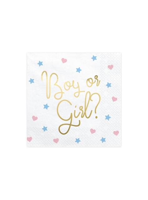 20 servilletas blancas “Boy Or Girl?“ de papel (33x33 cm) - Gender Reveal Party - Partydeco | Funidelia
