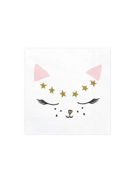 20 servilletas blancas con estampado de gato de papel (33x33 cm) - Meow Party - Partydeco | Funidelia