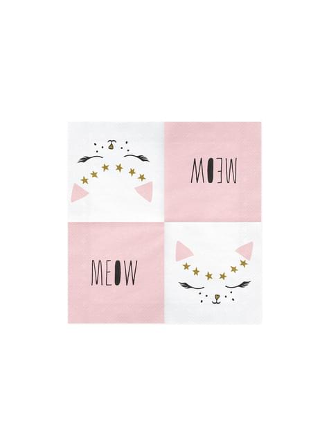 20 servilletas blancas con estampado de gato de papel (33x33 cm) - Meow Party - Partydeco | Funidelia