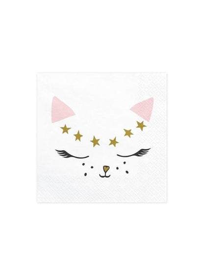 20 servilletas blancas con estampado de gato de papel (33x33 cm) - Meow Party - Partydeco | Funidelia