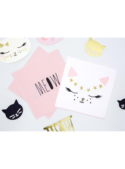 20 servilletas blancas con estampado de gato de papel (33x33 cm) - Meow Party - Partydeco | Funidelia