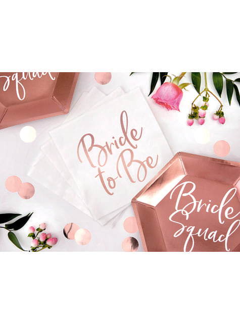 20 servilletas blancas con estampado en oro rosa “Bride To Be“ de papel (33x33 cm) - Rose Gold Bride To Be