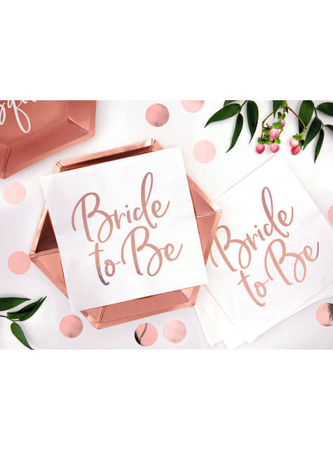 20 servilletas blancas con estampado en oro rosa “Bride To Be“ de papel (33x33 cm) - Rose Gold Bride To Be