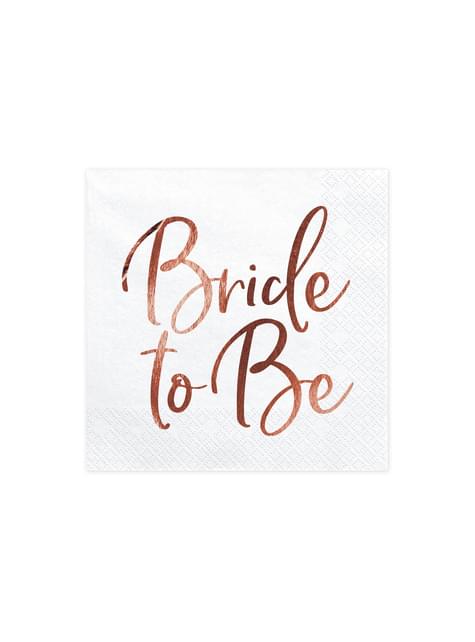 20 servilletas blancas con estampado en oro rosa “Bride To Be“ de papel (33x33 cm) - Rose Gold Bride To Be
