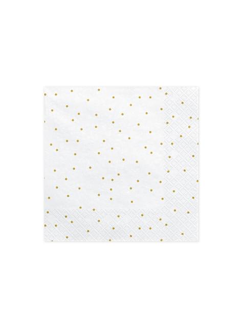 20 servilletas blancas con lunares dorados de papel (33x33 cm) - First communion