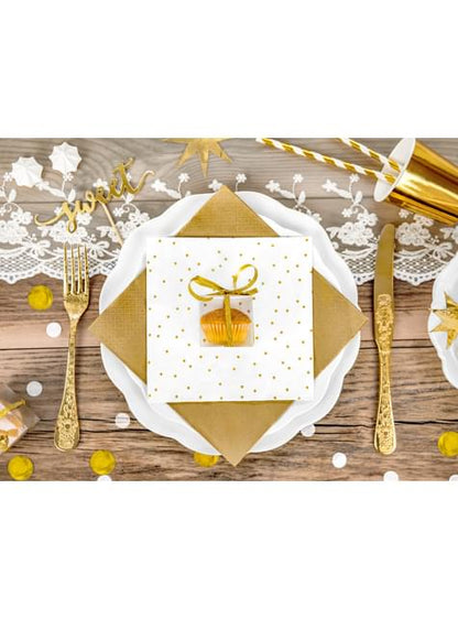 20 servilletas blancas con lunares dorados de papel (33x33 cm) - First communion