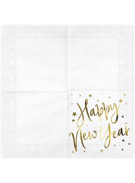 20 servilletas Fin de Año Happy New Year blancas y doradas (33 x 33 cm) - Jolly New Year
