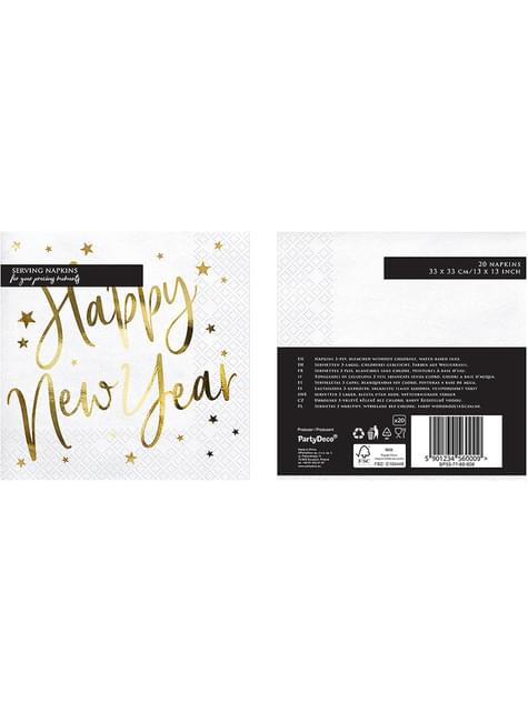 20 servilletas Fin de Año Happy New Year blancas y doradas (33 x 33 cm) - Jolly New Year