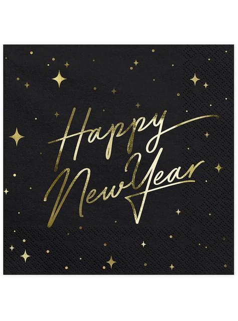 20 servilletas Fin de Año Happy New Year negras y doradas (33 x 33 cm) - New Year’s Eve Collection