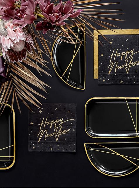 20 servilletas Fin de Año Happy New Year negras y doradas (33 x 33 cm) - New Year’s Eve Collection