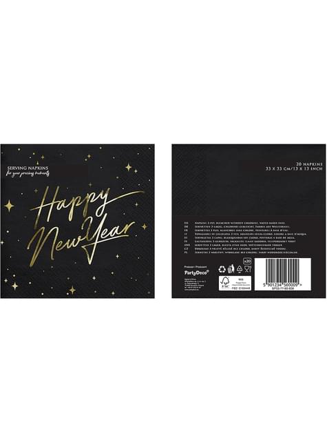 20 servilletas Fin de Año Happy New Year negras y doradas (33 x 33 cm) - New Year’s Eve Collection