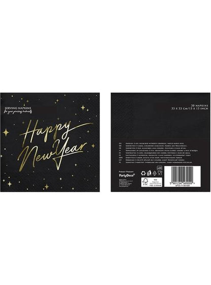20 servilletas Fin de Año Happy New Year negras y doradas (33 x 33 cm) - New Year’s Eve Collection