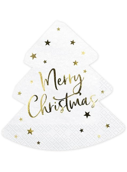 20 servilletas navideñas Merry Christmas con forma de árbol (16 x 16,5 cm)