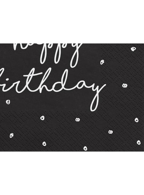 20 servilletas negras “Happy Birthday“ de papel (33x33 cm) - Happy Birthday