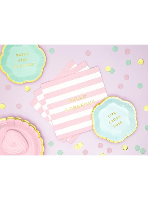 20 servilletas rosa pastel con estampado “Hello Gorgeous“ de papel (33x33 cm) - Yummy