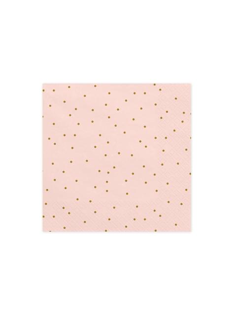 20 servilletas rosas con lunares dorados de papel (33x33 cm) - Wedding in rose colour - Partydeco | Funidelia