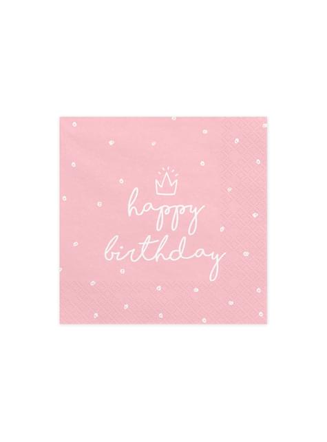 20 servilletas rosas “Happy Birthday“ de papel (33x33 cm) - Happy Birthday - Partydeco | Funidelia