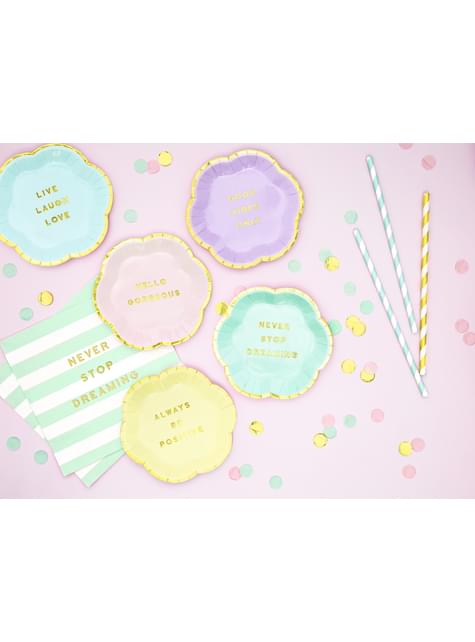 20 servilletas verde pastel con estampado “Never stop dreaming“ de papel (33x33 cm) - Yummy - Partydeco | Funidelia