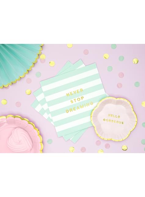 20 servilletas verde pastel con estampado “Never stop dreaming“ de papel (33x33 cm) - Yummy - Partydeco | Funidelia