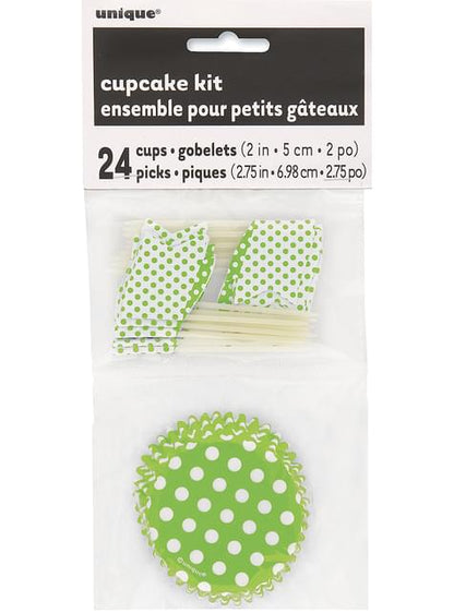 24 Cápsulas de cupcake + 24 toppers color verde lima y topos - Unique | Funidelia