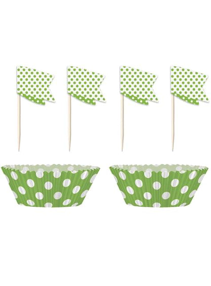 24 Cápsulas de cupcake + 24 toppers color verde lima y topos - Unique | Funidelia