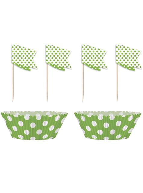 24 Cápsulas de cupcake + 24 toppers color verde lima y topos - Unique | Funidelia