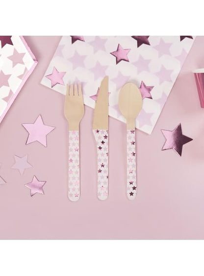 24 cubiertos de madera - Pink Star - Neviti | Funidelia