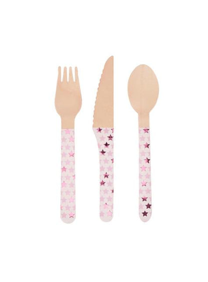 24 cubiertos de madera - Pink Star - Neviti | Funidelia