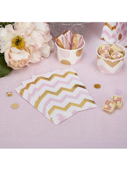 25 bolsitas de zigzag rosa y dorado - Pattern Works Pink
