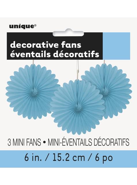 3 Abanicos de papel decorativos azul cielo (15,2 cm) - Línea Colores Básicos - Unique | Funidelia