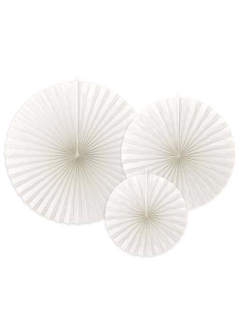 3 abanicos de papel decorativos blanco roto - Partydeco | Funidelia