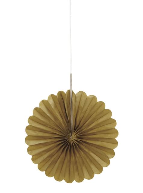 3 Abanicos de papel decorativos dorados (15,2 cm) - Línea Colores Básicos - Unique | Funidelia