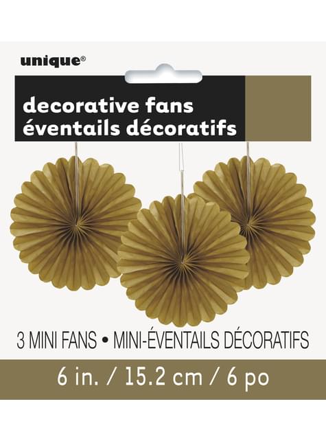 3 Abanicos de papel decorativos dorados (15,2 cm) - Línea Colores Básicos - Unique | Funidelia