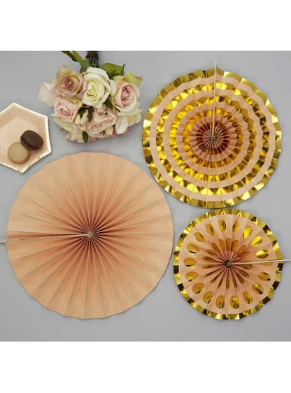 3 Abanicos de papel decorativos dorados (21-26-30 cm) - Colour Block Marble - Neviti | Funidelia