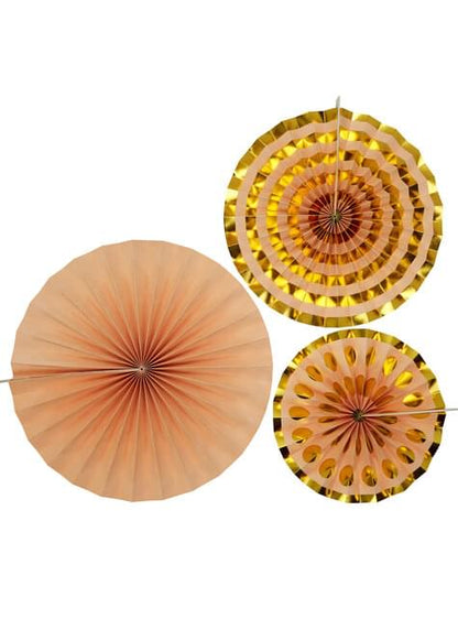 3 Abanicos de papel decorativos dorados (21-26-30 cm) - Colour Block Marble - Neviti | Funidelia