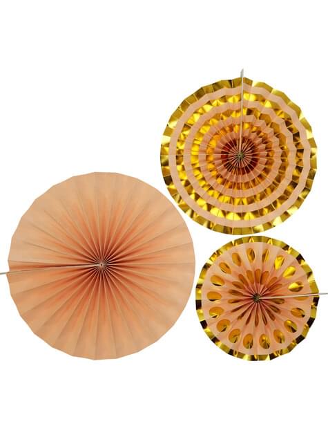 3 Abanicos de papel decorativos dorados (21-26-30 cm) - Colour Block Marble - Neviti | Funidelia