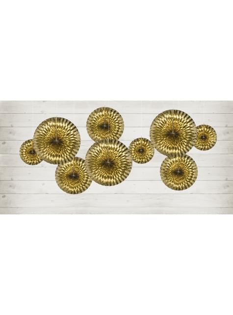 3 abanicos de papel decorativos dorados - Partydeco | Funidelia