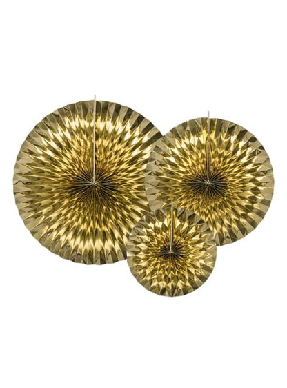 3 abanicos de papel decorativos dorados - Partydeco | Funidelia
